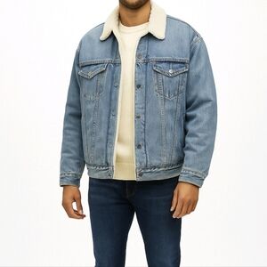 Levi's Men's Silver Tab Denim Jacket Sherpa Lined Long Sleeve Snap Front Size M